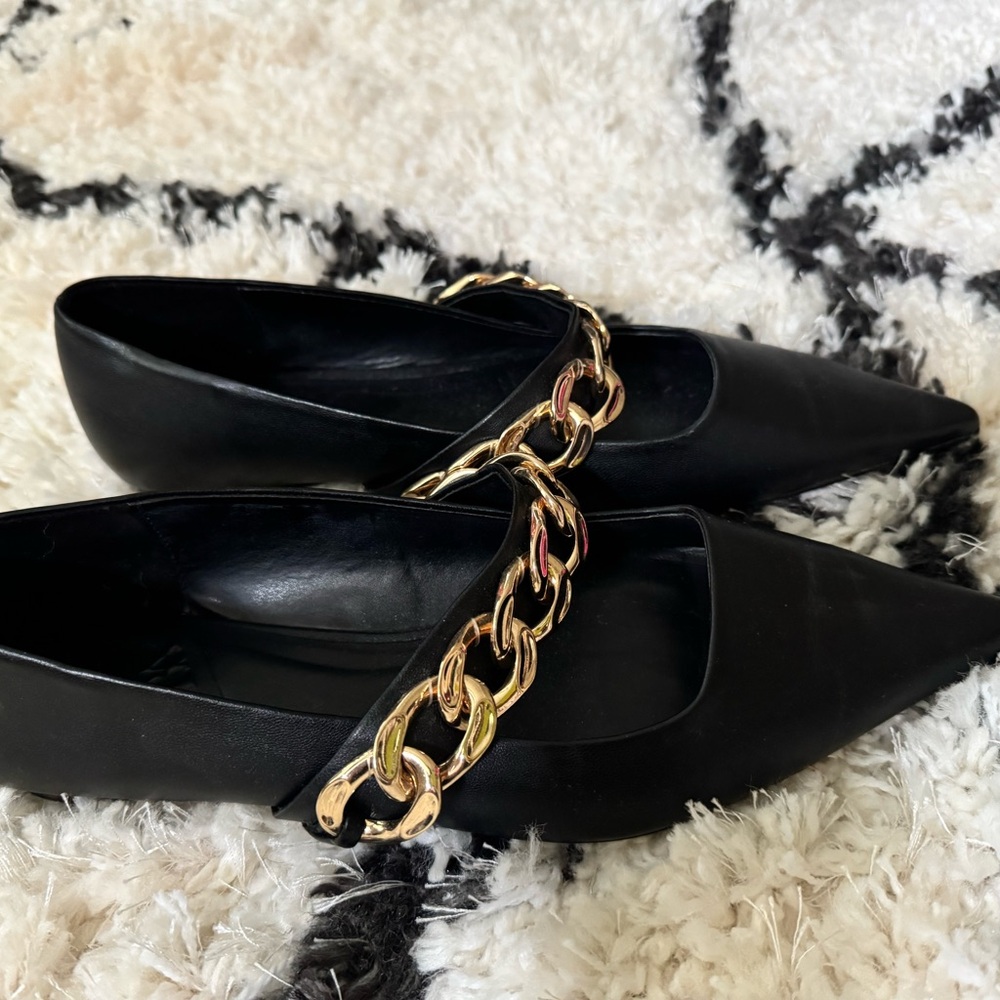 New Zara Black Chain-Embellished Flats